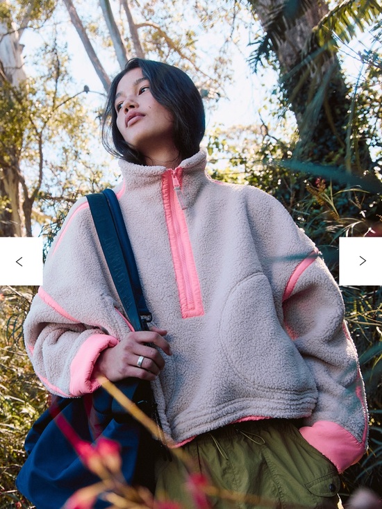 FP Movement by Free People Jackets & Blazers - FP Movement by Free People Cream Sherpa Jacket with Pink Trim